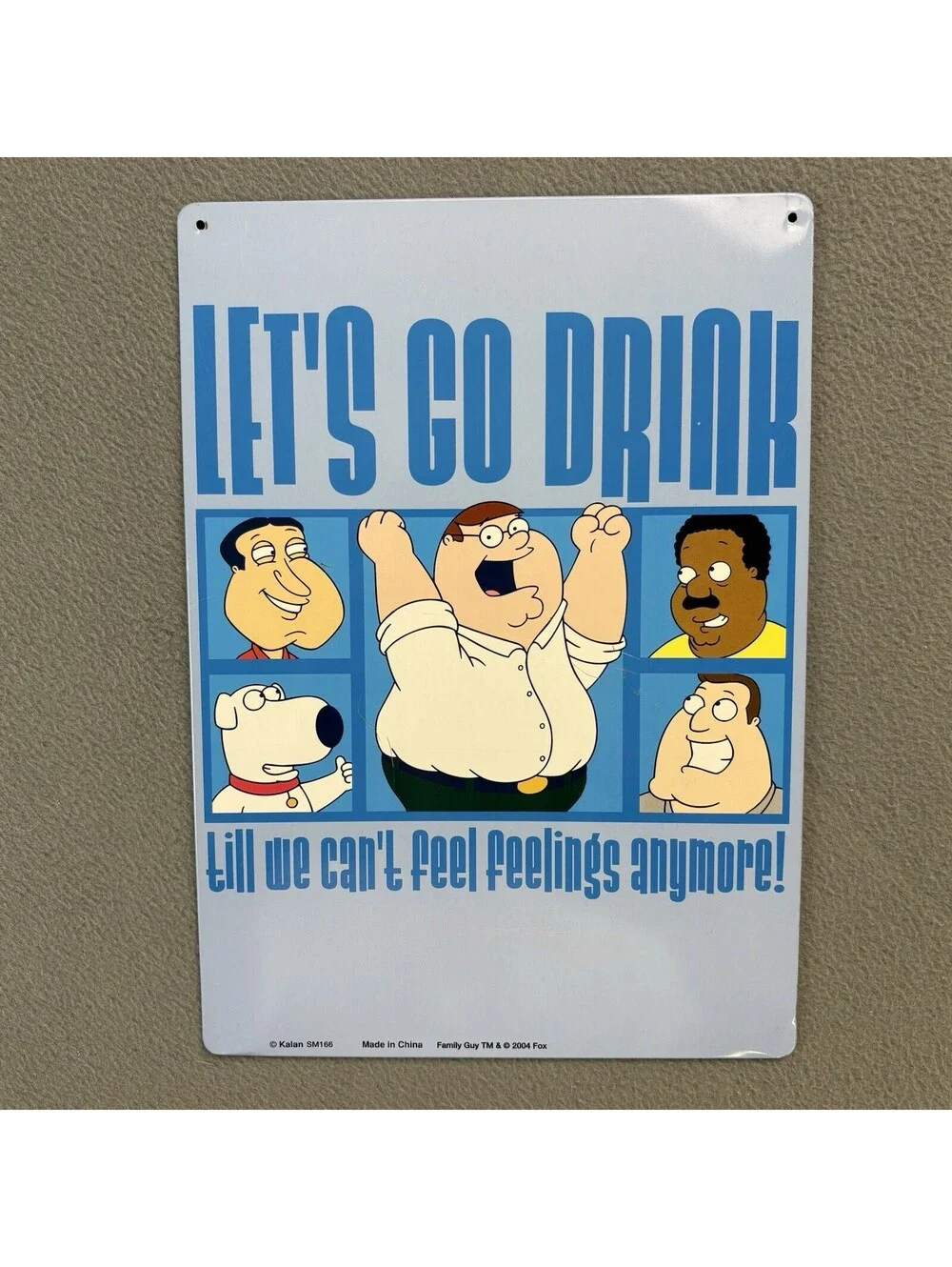 Vintage 2004 Family Guy Lets Go Drink Peter Griffin Metal Wall Art Sign